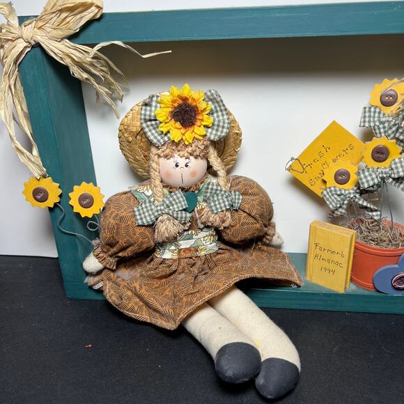 Rustic Farmhouse Doll Display Shadow Box Sunflower Country Decor - Picture 3 of 9